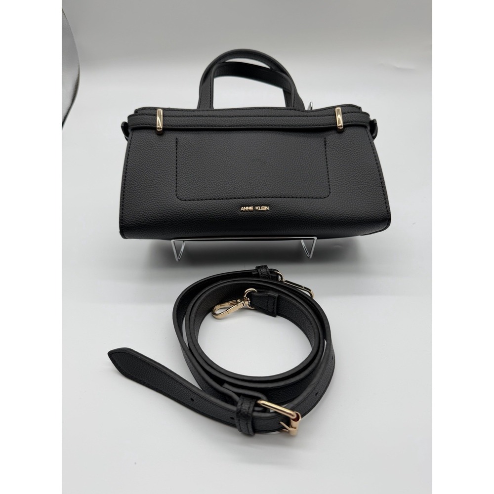 Anne Klein East West Satchel Purse Black Leather Top Handle Crossbody Bag